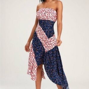 Lulus Floral Strapless Patchwork Dress